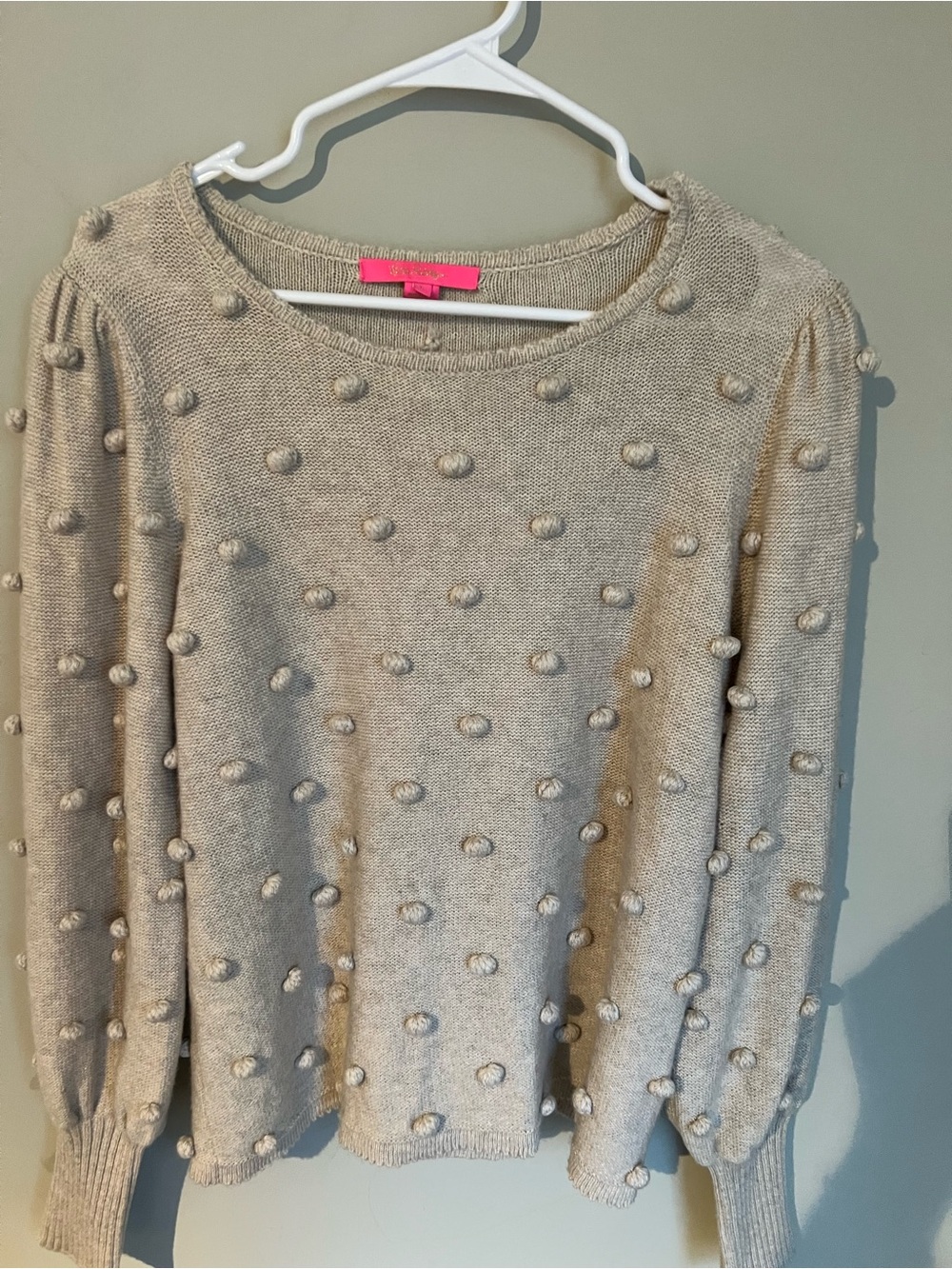 Lilly Pulitzer Beige Pom-Pom Crewneck Sweater